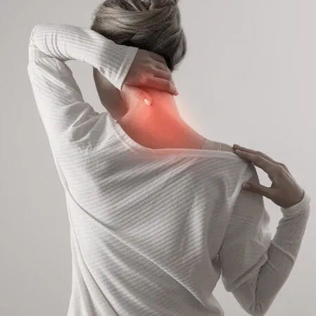 Woman With Neck Pain Highlighted Red